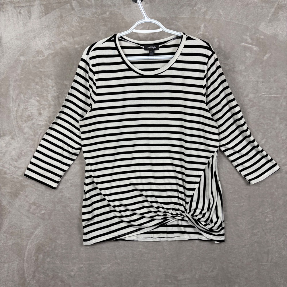 Lord & Taylor Blouse Top Women XL Striped 3/4 Sleeve Black White Nautical Chic